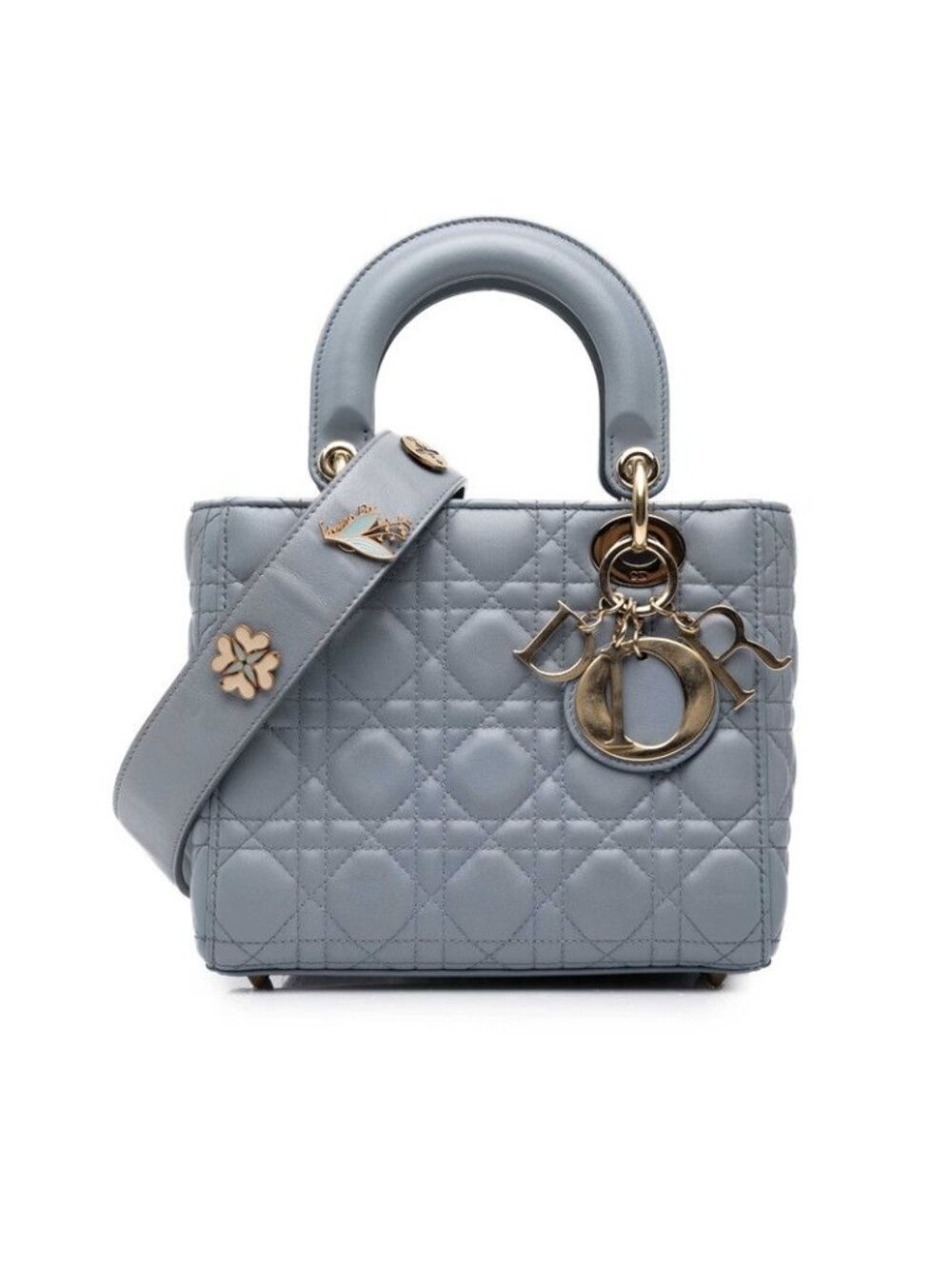 Dior Cannage Lady Dior Small 2-Way Shoulder Bag Gray Lambskin